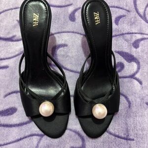 Zara Black Heels with Pearl Detail